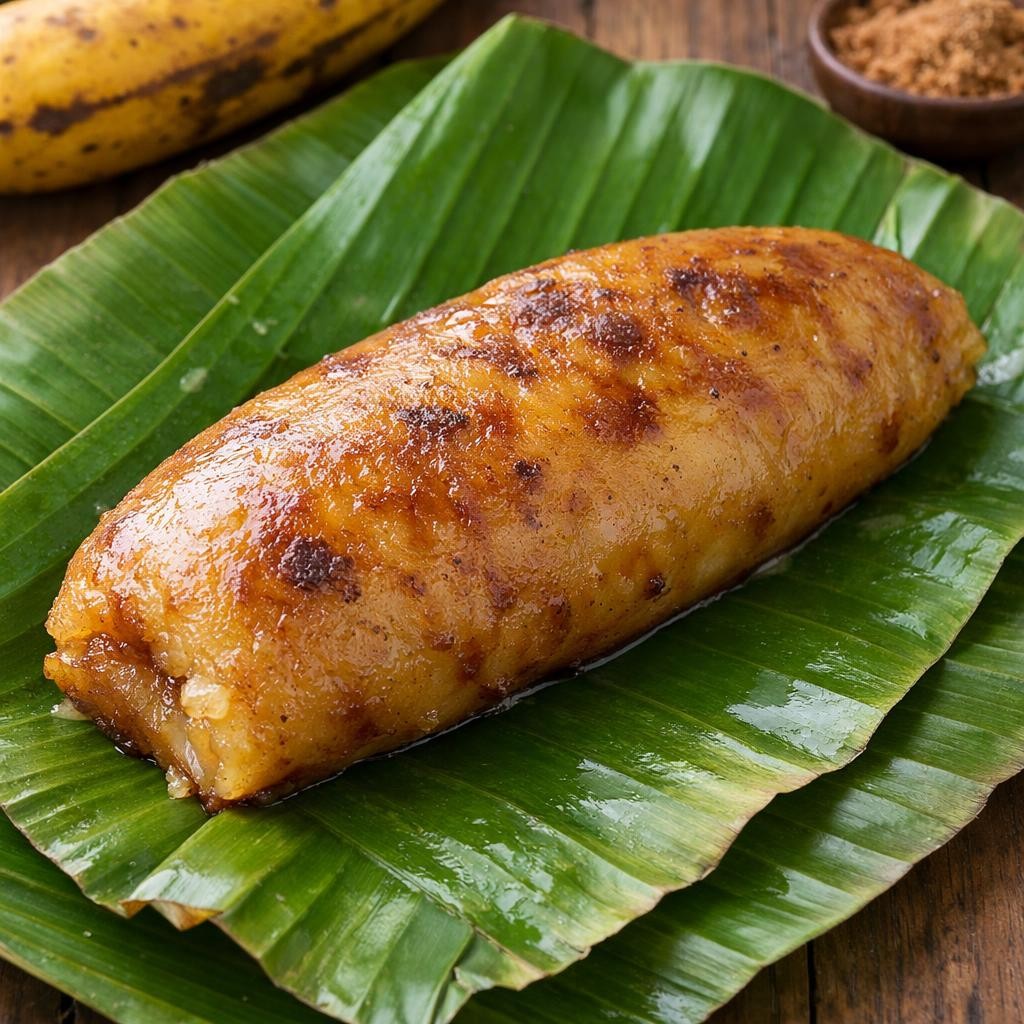 Grilled banana wrapped on banana leaf